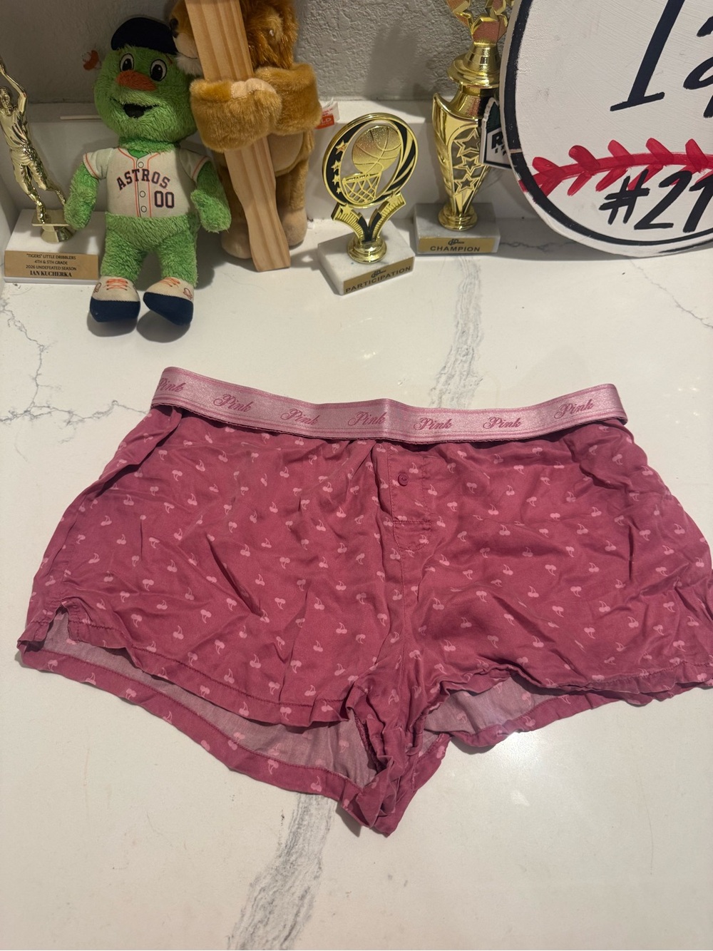 PINK Victoria's Secret Mauve Heart-Print Elastic Waist Athletic Shorts